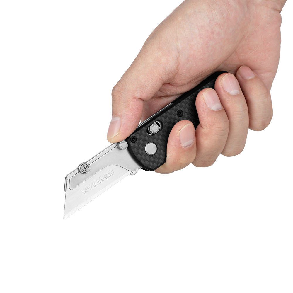 OKNIFE U1 Carbon Fiber Overlay Folding Utility Knife | Rail Lock