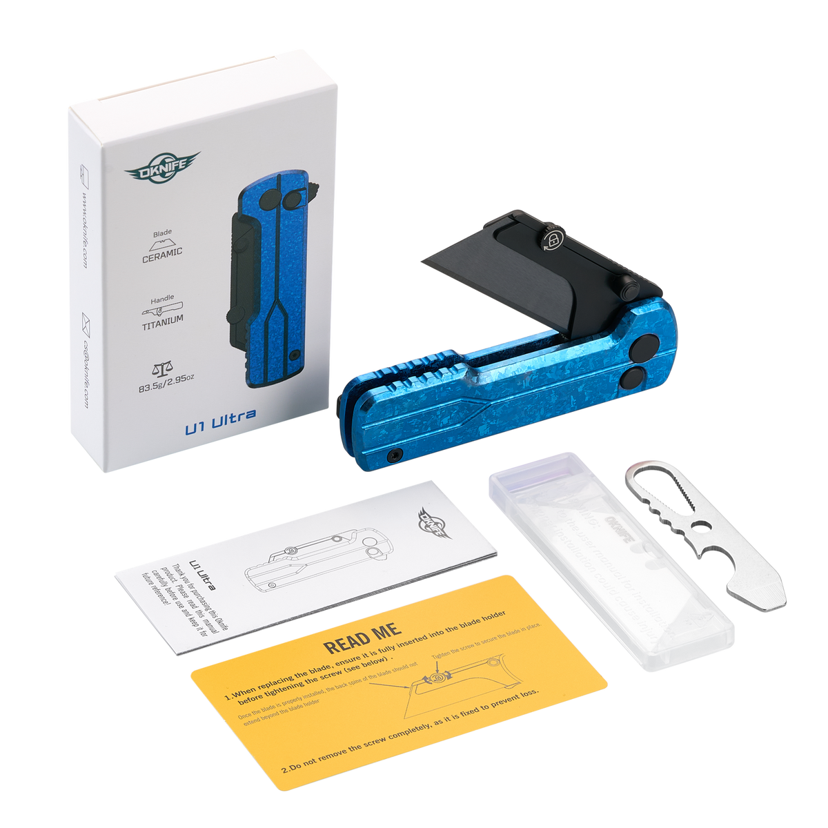 OKNIFE U1 Ultra Snowflake Blue | Titanium Utility Knife with Ceramic Blade